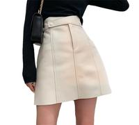 Minigonne invernali da donna, in pelle, con tasca, sexy, a vita alta, linea ad A, bianco, S