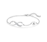 MiniJewelry Braccialetti in argento con ciondolo a forma di cuore con lettera infinita dalla A alla Z, regalo di Natale e compleanno, per donne, figlia, regolabile, in acciaio inox, con ciondoli a