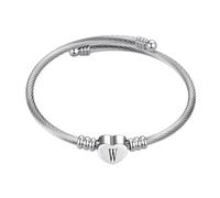 MiniJewelry Braccialetto rigido in argento con lettera A-Z a forma di cuore, per donne, figlia, famiglia, alfabeto, nome, compleanno, Natale, acciaio inossidabile, Misura unica, Acciaio inossidabile
