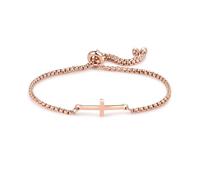 MiniJewelry Braccialetto scorrevole con ciondolo a forma di croce laterale, per figlia, donna, compleanno, regolabile, in acciaio inox, dorato, argento, oro rosa, Misura unica, Acciaio inossidabile