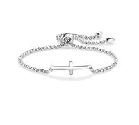 MiniJewelry Braccialetto scorrevole con ciondolo a forma di croce laterale, per figlia, donna, compleanno, regolabile, in acciaio inox, dorato, argento, oro rosa, Misura unica, Acciaio inossidabile