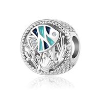 MiniJewelry Charm a forma di cuore radiante con pesci tropicali, compatibile con braccialetti Pandora Moments colorati oceanici, da donna, Rame, Zirconia cubica