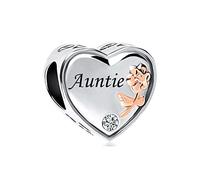 MiniJewelry Charm compatibile con braccialetti Pandora, cuore in oro rosa, perline in argento, per zia, nipote, famiglia, mamma, sorella, compleanno