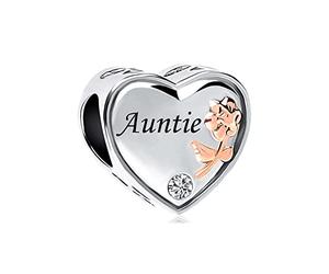 MiniJewelry Charm compatibile con braccialetti Pandora, cuore in oro rosa, perline in argento, per zia, nipote, famiglia, mamma, sorella, compleanno