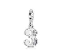 MiniJewelry Charm con numeri fortunati per bracciali, collane, ciondoli compatibili con braccialetti Pandora Moments 0, 1, 2, 3, 4, 5, 6, 7, 8, Rame Zirconia cubica, Zirconia cubica