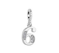 MiniJewelry Ciondoli con numeri fortunati da 0 a 9, compatibili con braccialetti Pandora Moments, per donne, uomini, familiari, amici, compleanno, argento, con zirconia cubica trasparente