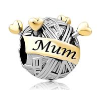 MiniJewelry Ciondolo a forma di cuore dorato a forma di bastone, compatibile con braccialetti Pandora, per mamma, mamma, nonna, nipote, figlia, famiglia, Zirconia cubica, Zirconia cubica