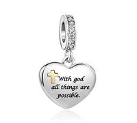 MiniJewelry - Ciondolo da donna con croce biblica a forma di cuore, per braccialetti Pandora, religione, cristiano, Gesù, Isaia, Matteo