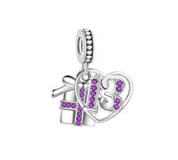MiniJewelry Ciondolo scintillante a forma di cuore per 13° compleanno, compatibile con braccialetti Pandora, con pietre di zirconia cubica, Misura unica, Rame, Nessuna pietra preziosa