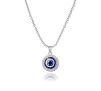 MiniJewelry Collana con ciondolo a forma di occhio di malocchio, da donna, portafortuna, famiglia, amicizia, protezione, potere, buona fortuna, argento e oro, 2.5 cm, Zirconia cubica, Zirconia cubica