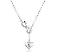 MiniJewelry Collana in argento con ciondolo a forma di cuore con lettera dalla A alla Z, regalo per Natale, compleanno, per donne, figlia, sorella, nipote, in acciaio inox, Misura unica, Metallo