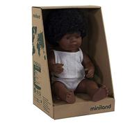 Miniland 31160 - Bambola africana americana, 38 cm, in scatola con biancheria in