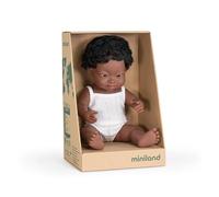 Miniland bambola africana con sindrome di Down 38 cm, testa, braccia e gambe snodabili in morbido vinile, resistenti e flessibili