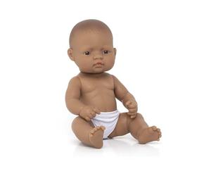 Miniland - Bambola bambino 32 cm con tratti etnici e sessuali per l'apprendimento della diversità con profumo morbido e piacevole - Ragazza latina