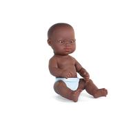 Miniland - Bambola Bebè Africana con Sindrome di Down, 32 cm, Inclusiva Anatomicamente Corretta con Tratti Diversi, Bambola Artigianale