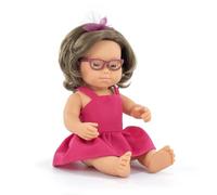Miniland Bambola caucasica femmina con sindrome di down e occhiali di 38cm. Realizzata in Spagna con aroma di vaniglia. Anatomicamente corretta. Collezione My Friends & Me