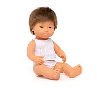 Miniland bambola con sindrome di Down 38 cm, testa, braccia e gambe snodabili in morbido vinile, resistenti e flessibili