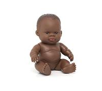 Miniland Bambola neonato pelle scura, 21 cm, per immaginare e imparare | Design anatomico realistico, compatibile con Miniland Dolls, favorisce lo sviluppo emotivo a partire da 10 mesi