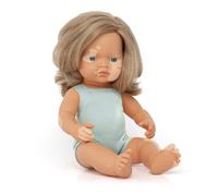 Miniland Caucasian Doll, Dark Blonde with Vitiligo, 38 cm, Handmade, Fragranced, Includes Dolls, Variety, Colourful Edition