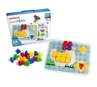 Miniland_Educational - Superpegs Cartone, Set di mosaici (95080), Colore/Modello Assortito, 64 Pezzi