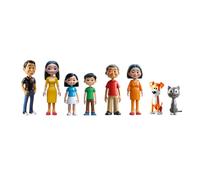 Miniland Famiglia con Pelle Olivastra - Set di 8 Personaggi per Gioco Simbolico, Bambole Inclusive per Casa delle Bambole, Gioco Educativo su Diversità e Valori, 2+ Anni