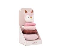 Miniland - Giocattolo sensoriale impilabile per neonati: anelli morbidi con sonaglio, stimolazione motoria e uditiva fin dalla nascita