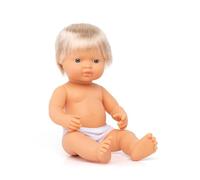 Miniland Caucasian Bambola per Bambini Baby Doll Europeo Boy W/O Biancheria Intima, Multicolore, MLE31051