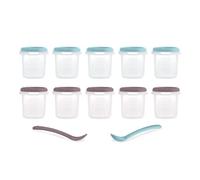Miniland Set 10 Hermisized Terra 200ml. Confezione da 10 ermetici graduati (200ml) e due cucchiai, sicura, resistente e adatta per lavastoviglie, microonde e congelatore. Collezione Terra.