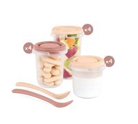 Miniland Set 12 Hermisized Valencia. Confezione da 12 graduati ermetici (200, 250 e 330ml) e due cucchiai, sicuri, resistenti e adatti a lavastoviglie, microonde e freezer. Collezione Valencia.