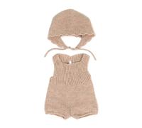 Miniland Dolls: Set di vestiti da maglia, realizzato con materiali riciclati, per bambola bebè da 38 cm. Modello: Pelele e Cappello in beige.