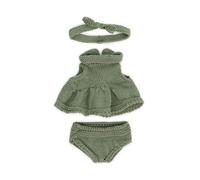 Miniland Dolls: set di vestiti a maglia, realizzato con materiali riciclati, per bambolina bambino da 21 cm. Modello: Vestito e fascia in verde, 31683