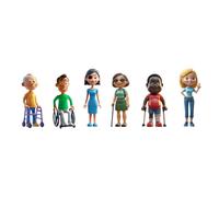 Miniland Set di Personaggi sulla Diversità Funzionale - 6 Bambole Inclusive per Gioco Simbolico, Gioco Educativo su Inclusione, Educazione Emotiva e Valori, 2+ Anni