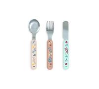 Miniland - Set di Posate per Bambino, Ergonomiche, in Acciaio Inox con Manici Senza BPA, Include Cucchiaio, Coltello e Forchetta (Dreamland)