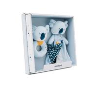 Miniland - Set regalo per neonati: sonaglio + copertina, stimolazione sensoriale dalla nascita - confezione regalo ideale per neonati (Koala)