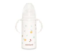 Miniland Thermobaby Valencia 240ml. Thermos da 240 ml in acciaio inox con tettarella, doppio strato di acciaio, che mantiene la temperatura della bevanda fredda e calda per ore.