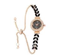 MINILUJIA Elegante orologio da polso da donna di lusso con piccolo quadrante dorato Bling verde foglie di ulivo strass cinturino orologio analogico sottile cinturino da donna cinturino regolabile
