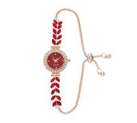 MINILUJIA Elegante orologio da polso da donna di lusso con piccolo quadrante dorato Bling verde foglie di ulivo strass cinturino orologio analogico sottile cinturino da donna cinturino regolabile