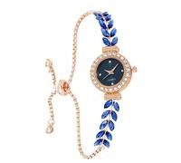 MINILUJIA Elegante orologio da polso da donna di lusso con piccolo quadrante dorato Bling verde foglie di ulivo strass cinturino orologio analogico sottile cinturino da donna cinturino regolabile, Blu