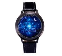 MINILUJIA Orologio a LED Touch Screen unico Cool Watch Meteor Shower/Wish Tree Cervello/Universo Via Lattea/Semplice orologio con quadrante nero con cinturino in pelle morbida cinturino nero, Via Lattea per gli uomini, men's Standard, popolare