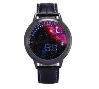 MINILUJIA Orologio a LED Touch Screen unico Cool Watch Meteor Shower/Wish Tree Cervello/Universo Via Lattea/Semplice orologio con quadrante nero con cinturino in pelle morbida cinturino nero
