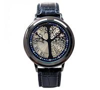 MINILUJIA Orologio a LED Touch Screen unico Cool Watch Meteor Shower/Wish Tree Cervello/Universo Via Lattea/Semplice orologio con quadrante nero con cinturino in pelle morbida cinturino nero