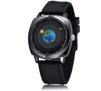 MINILUJIA Orologio impermeabile da uomo con mappa del mondo, 50 m, con stella e mondo creativo, colore terra, globo, luna, sole, girevole, personalizzabile, nero 2, men's Standard, quadrante mappa