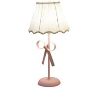 Minimalismo nordico Lampada da tavolo rosa bianco per la camera da letto per ragazze Modern Light con grazioso design a prua e tonalità in tessuto per la scrivania della camera da letto per bambini