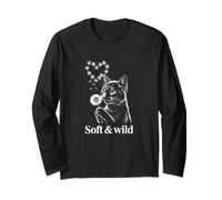 Minimalist Cat Art with Heart Shaped Dandelion for Pet Lover Maglia a Manica