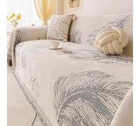 Minimalist Chenille Sofa Throw, all Season Throw Blanket with Tassels | Feather Pattern Sofa Cover, Universal Furniture Protector Cover, Decorative Throw For Chair Bed Coach(Gray,180x150cm)