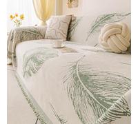 Minimalist Chenille Sofa Throw, all Season Throw Blanket with Tassels | Feather Pattern Sofa Cover, Universal Furniture Protector Cover, Decorative Throw For Chair Bed Coach(Green,180x180cm)