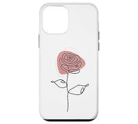 Minimalist Floral Rose Flower Line Art in Pink and White Custodia per iPhone 12 mini
