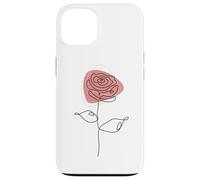 Minimalist Floral Rose Flower Line Art in Pink and White Custodia per iPhone 13
