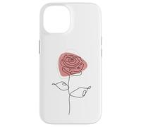 Minimalist Floral Rose Flower Line Art in Pink and White Custodia per iPhone 14