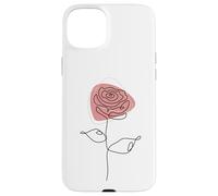 Minimalist Floral Rose Flower Line Art in Pink and White Custodia per iPhone 15 Plus